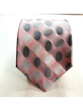 Murano Necktie 100% Silk Pink/Gray Circle Tie Made In USA Formal Business Office